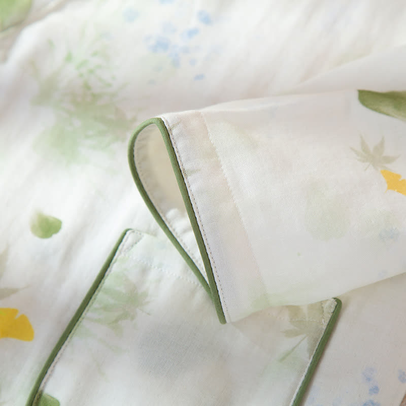 Leaf Print Cotton Gauze Kimono Adjustable Pajama Set - image 6