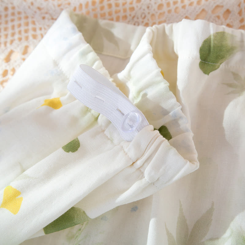 Leaf Print Cotton Gauze Kimono Adjustable Pajama Set - image 9
