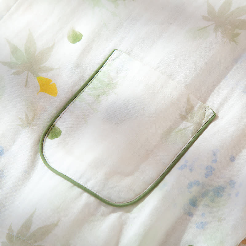 Leaf Print Cotton Gauze Kimono Adjustable Pajama Set - image 5