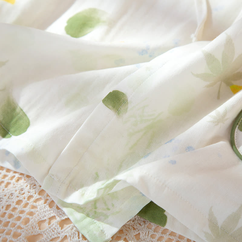 Leaf Print Cotton Gauze Kimono Adjustable Pajama Set - image 10