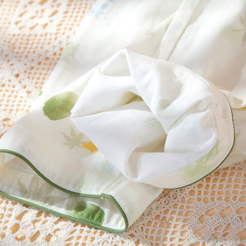 Leaf Print Cotton Gauze Kimono Adjustable Pajama Set - image 11