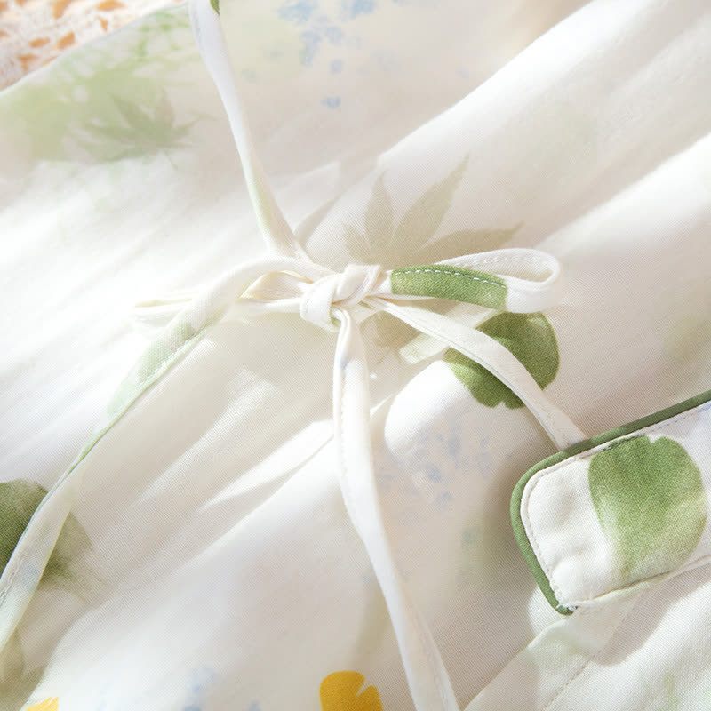 Leaf Print Cotton Gauze Kimono Adjustable Pajama Set - image 4