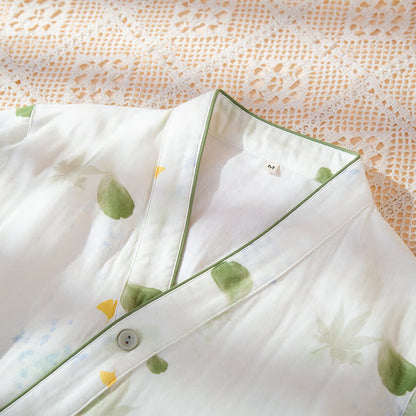 Leaf Print Cotton Gauze Kimono Adjustable Pajama Set - image 3