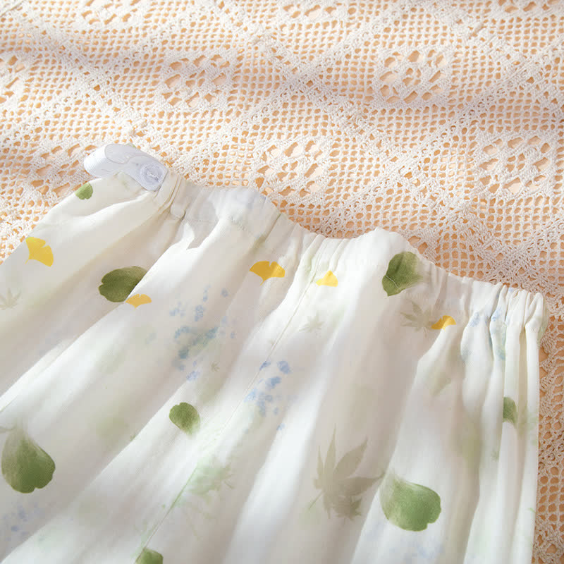 Leaf Print Cotton Gauze Kimono Adjustable Pajama Set - image 8