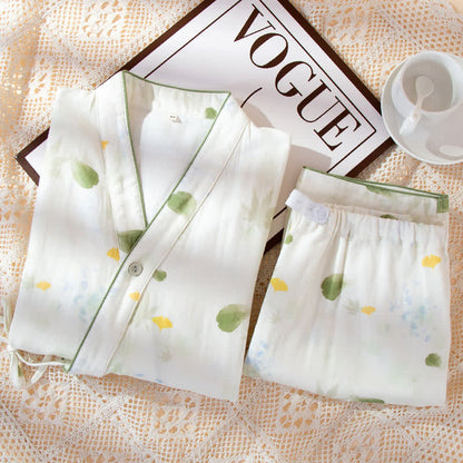 Leaf Print Cotton Gauze Kimono Adjustable Pajama Set - image 2