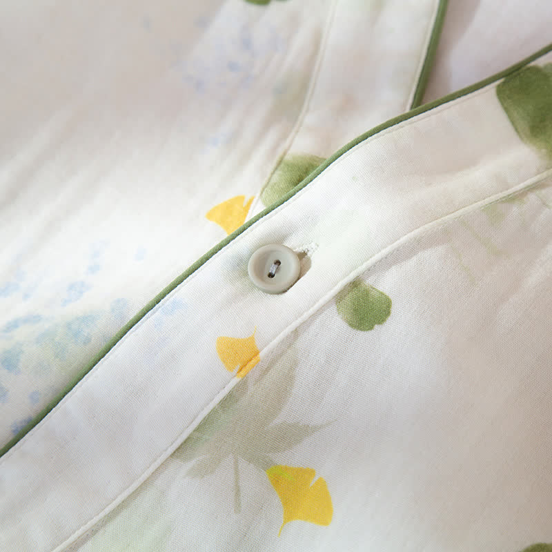 Leaf Print Cotton Gauze Kimono Adjustable Pajama Set - image 7