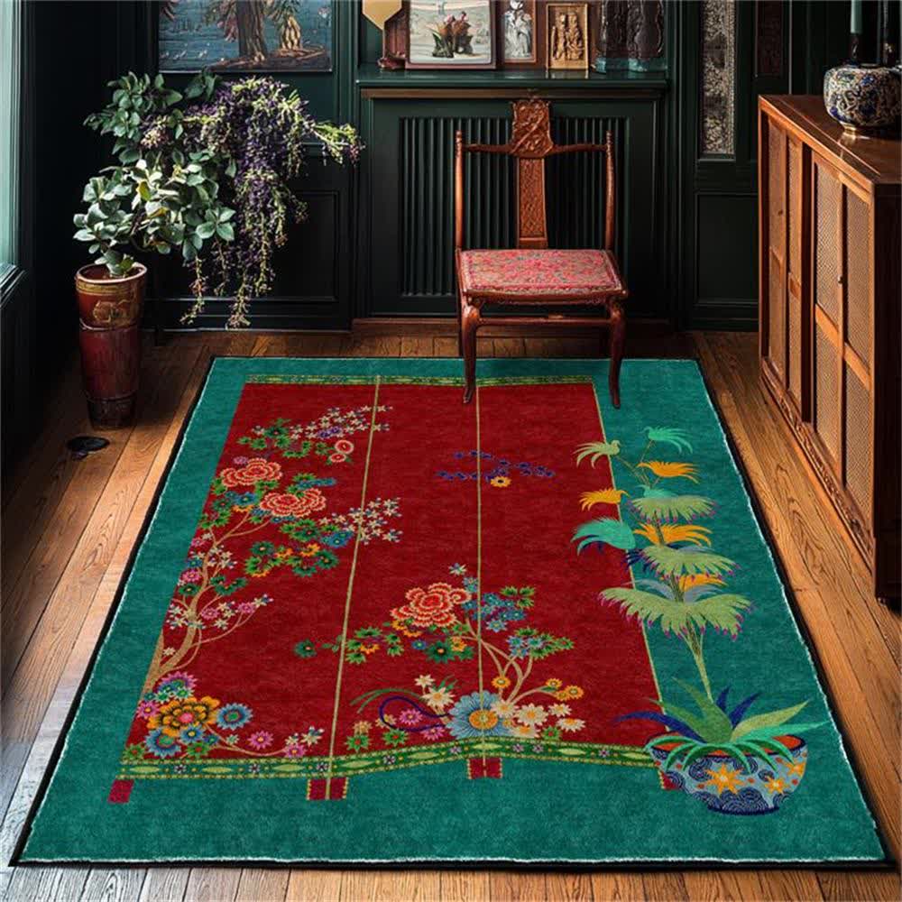 Non Slip Retro Floral Indoor Outdoor Area Rug - 60" x 96" - image 0