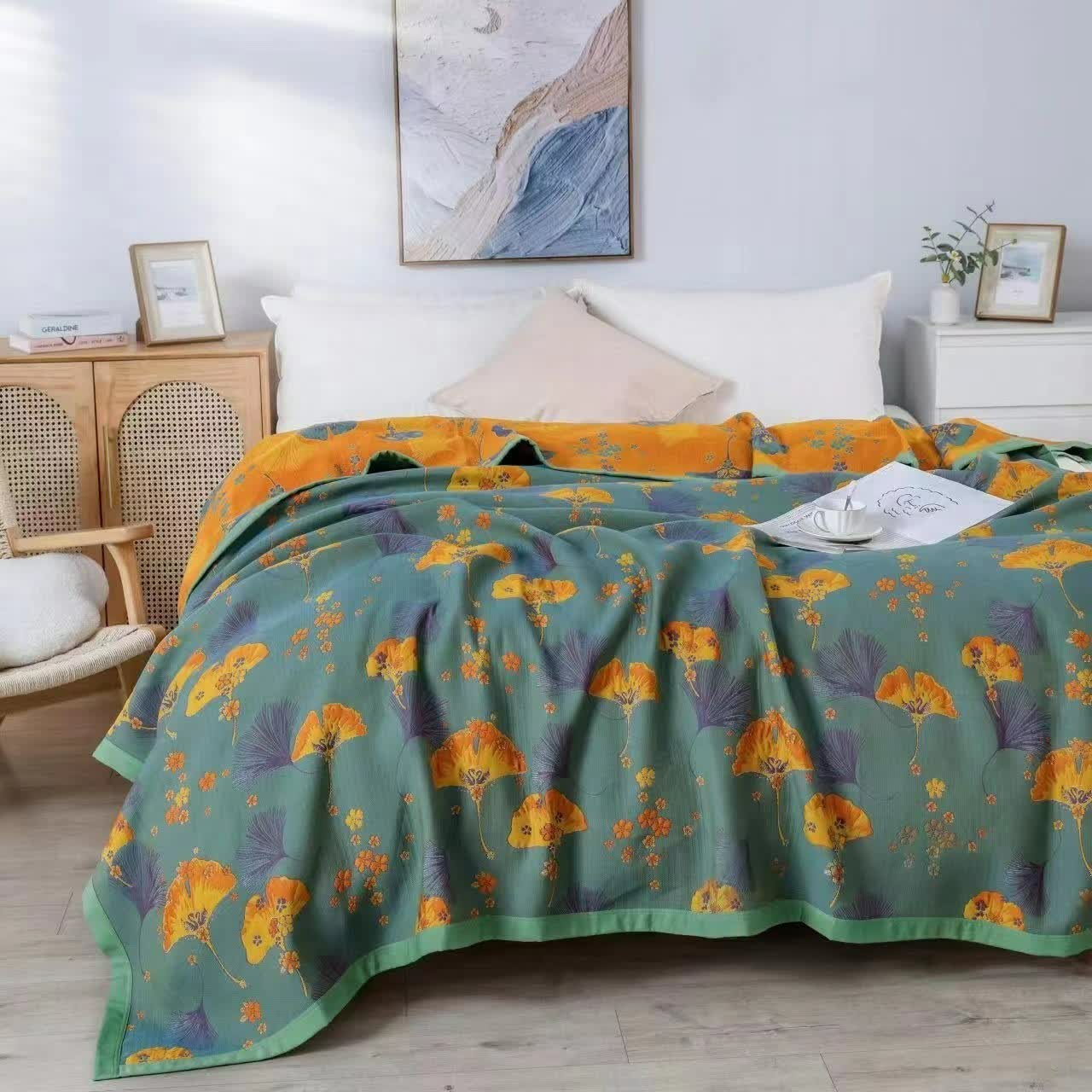 Floral Ginkgo Leaf Cotton Multi-layer Gauze Quilt - Queen - image 0