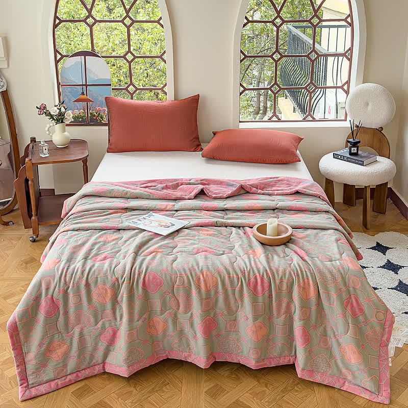 Retro Bamboo Pure Cotton Double-layer Gauze Summer Quilt - Pink - King - image 9