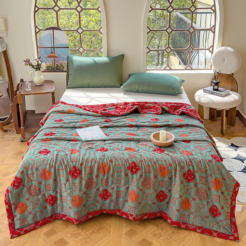 Retro Bamboo Pure Cotton Double-layer Gauze Summer Quilt - Red - King - image 1