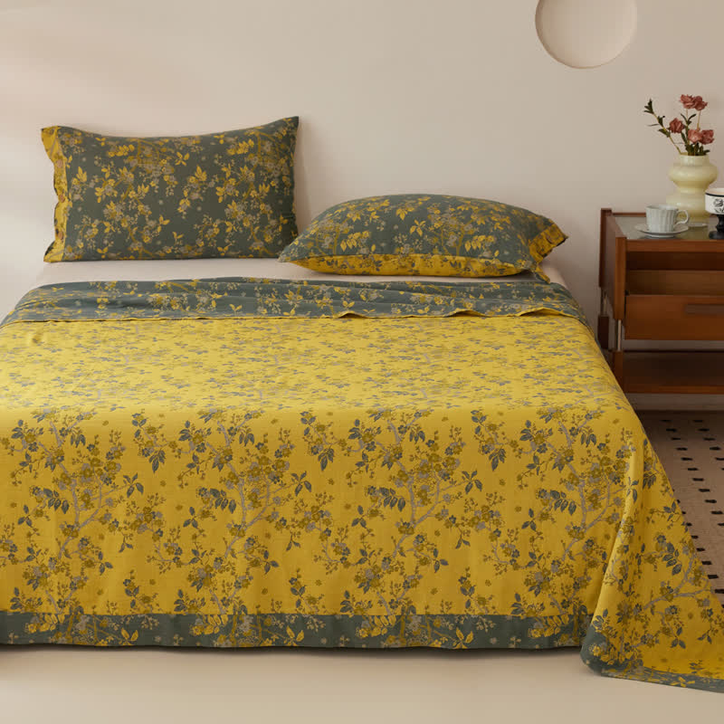 Vintage Plum Blossom Cotton Gauze Yarn-dyed Reversible Coverlet - image 1