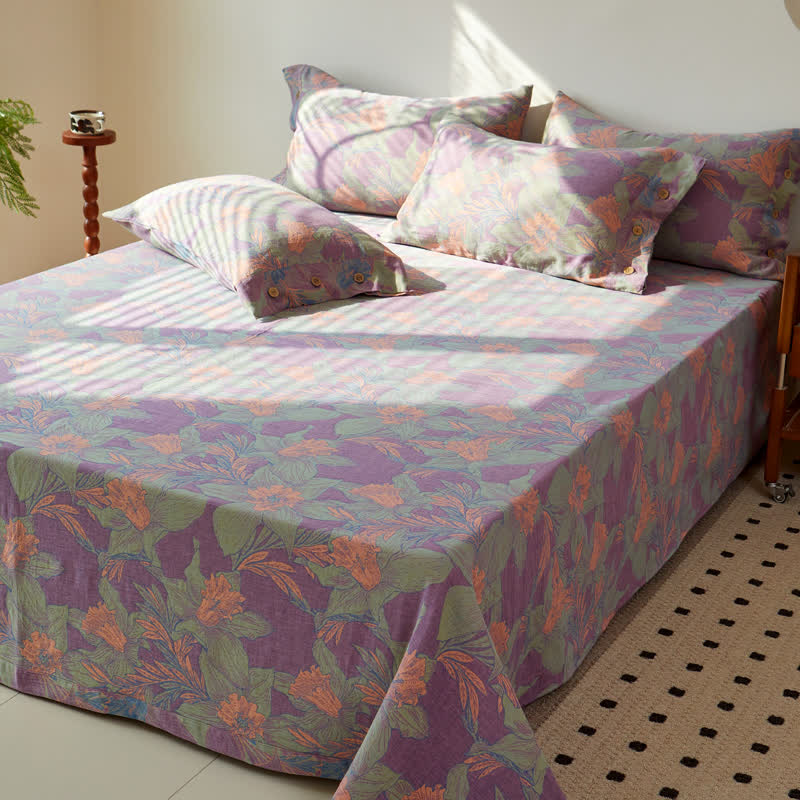 Vintage Lily Cotton Gauze Yarn-dyed Reversible Coverlet - Coverlet with 2PCS Pillowcases - King - image 0