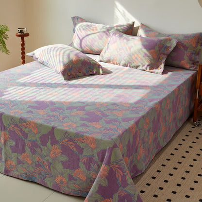 Vintage Lily Cotton Gauze Yarn-dyed Reversible Coverlet - Coverlet with 2PCS Pillowcases - King - image 0