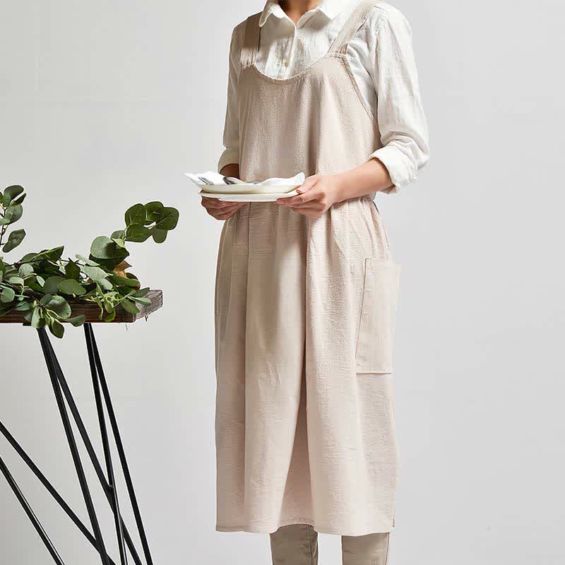 Ownkoti Cross-back Apron Cooking Pockets Apron - Apricot - One Size - image 16