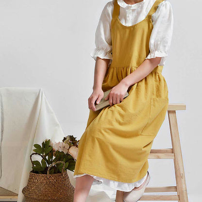 Ownkoti Cross-back Apron Cooking Pockets Apron - Yellow - One Size - image 3