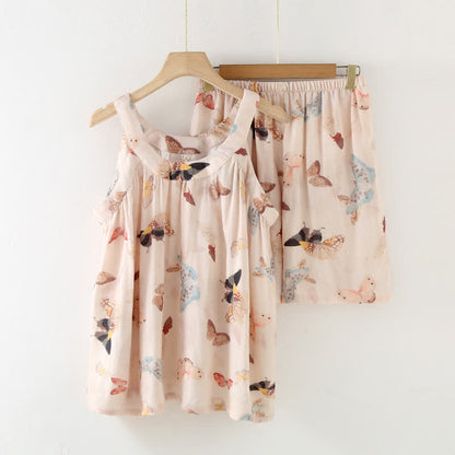 Vintage Butterfly Print Camisole Nightwear - Pajama Set - XL - image 1