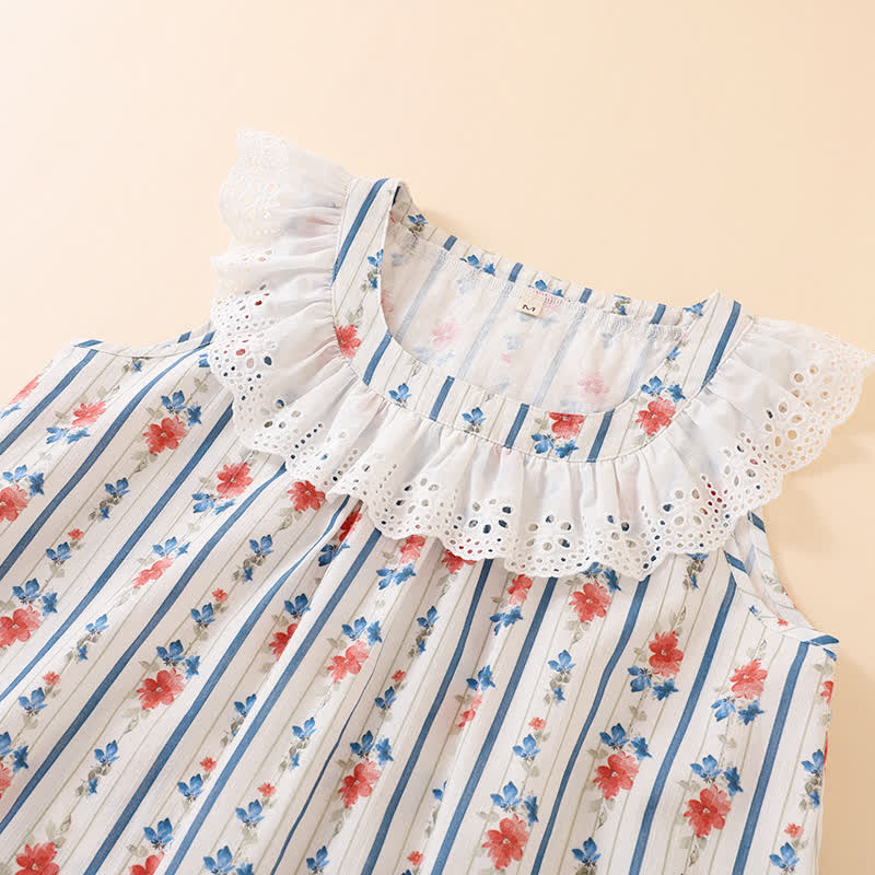 Striped Floral Cotton Gauze Sleeveless Nightdress - image 2