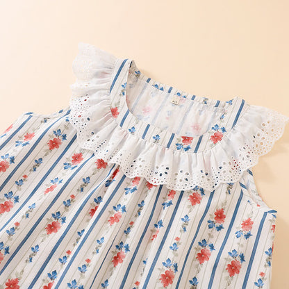 Striped Floral Cotton Gauze Sleeveless Nightdress - image 2