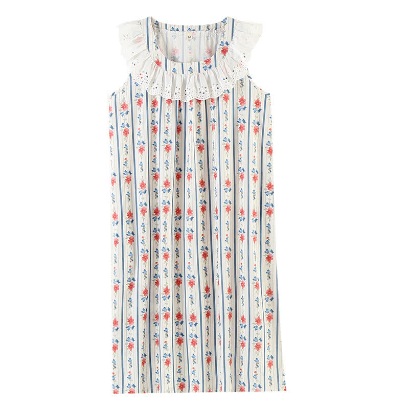 Striped Floral Cotton Gauze Sleeveless Nightdress - image 5