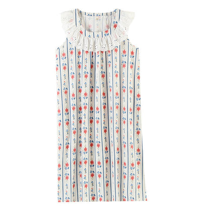 Striped Floral Cotton Gauze Sleeveless Nightdress - image 5