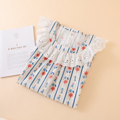 Striped Floral Cotton Gauze Sleeveless Nightdress - image 1