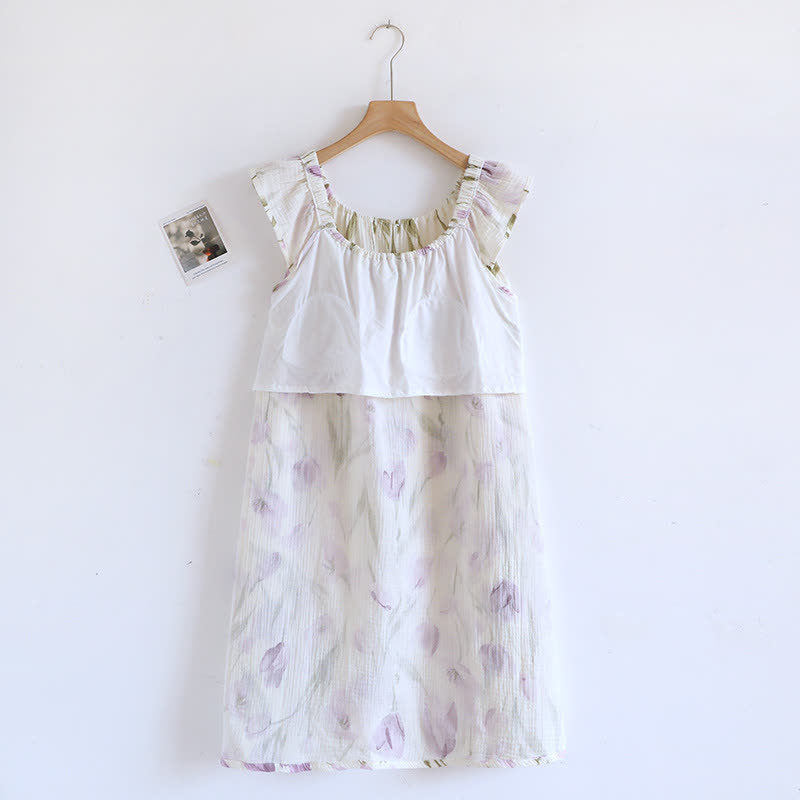 Tulip Print Cotton Gauze Padded Camisole Nightdress - image 5