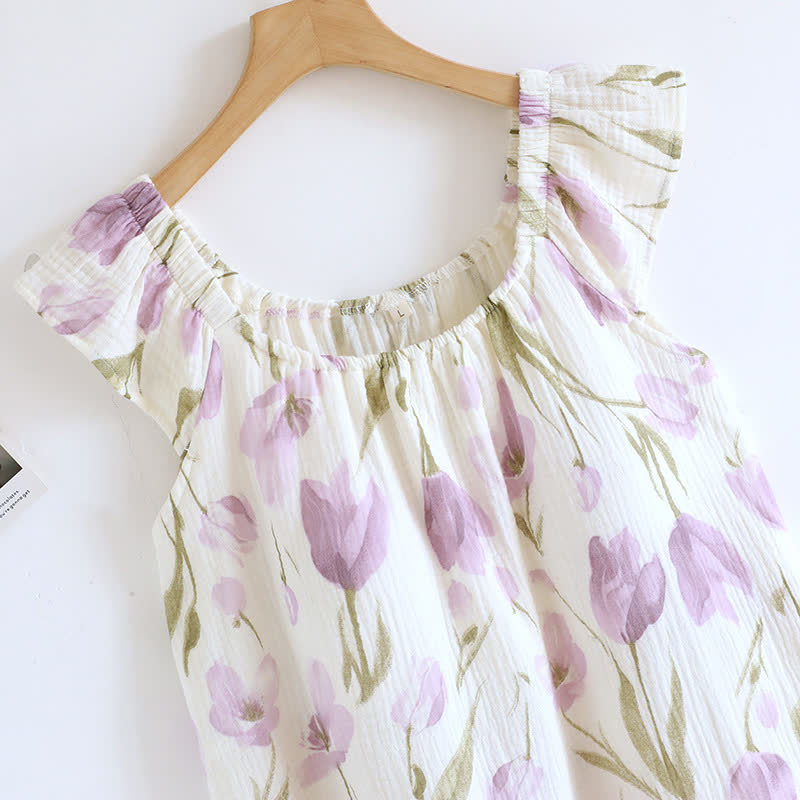 Tulip Print Cotton Gauze Padded Camisole Nightdress - image 3