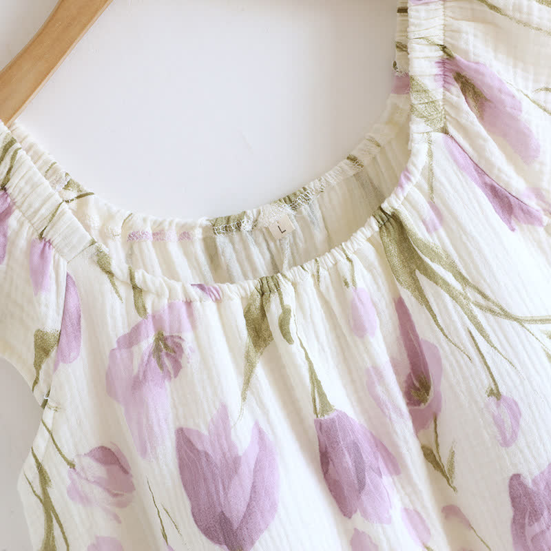Tulip Print Cotton Gauze Padded Camisole Nightdress - image 7