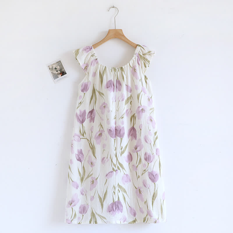 Tulip Print Cotton Gauze Padded Camisole Nightdress - image 1