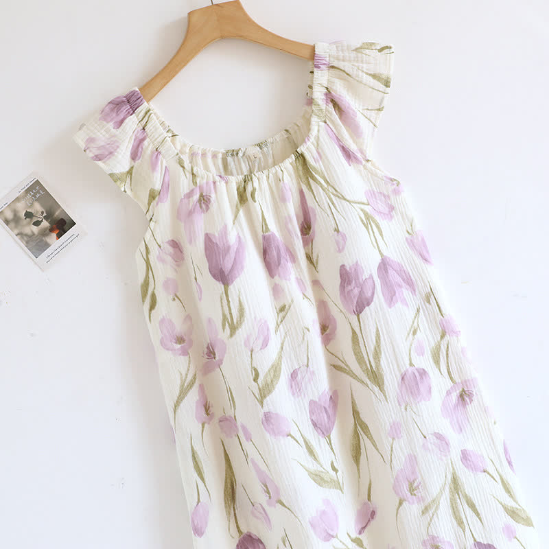 Tulip Print Cotton Gauze Padded Camisole Nightdress - image 2