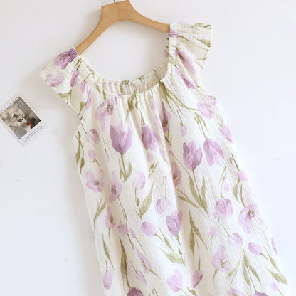 Tulip Print Cotton Gauze Padded Camisole Nightdress - image 2