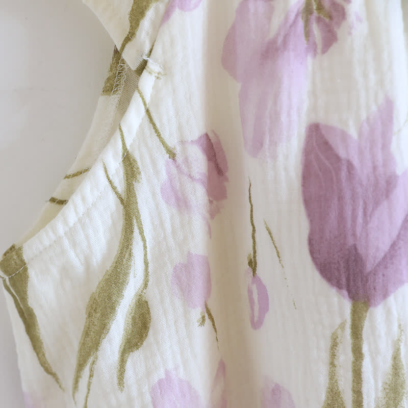 Tulip Print Cotton Gauze Padded Camisole Nightdress - image 8