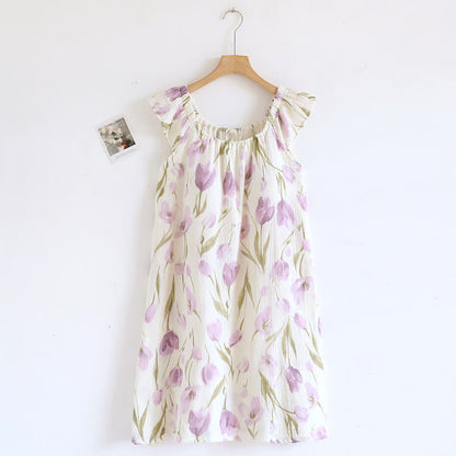 Tulip Print Cotton Gauze Padded Camisole Nightdress - XL - image 0