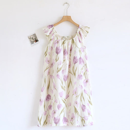 Tulip Print Cotton Gauze Padded Camisole Nightdress - XL - image 0