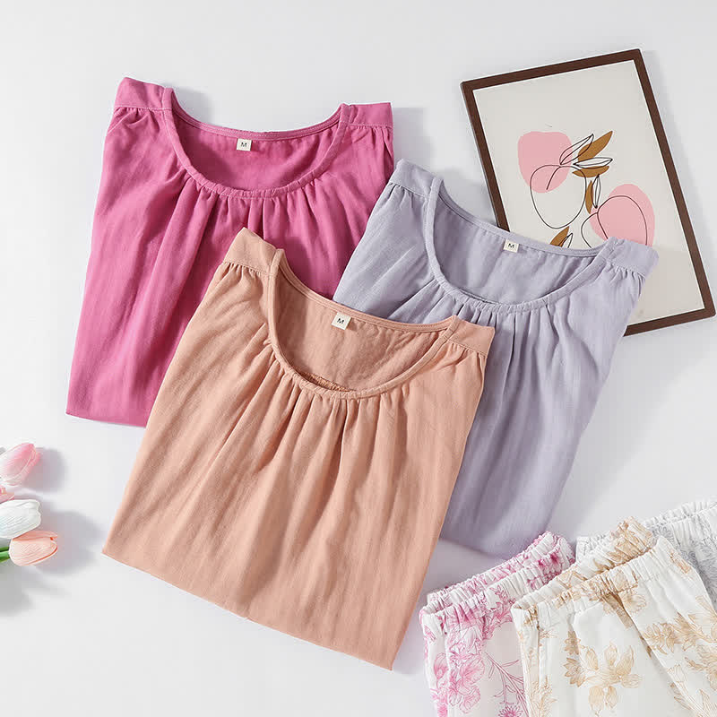 Elegant Floral Cotton Double-layer Gauze Loungewear Set - image 1