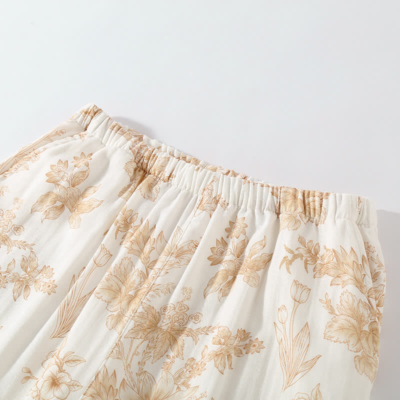 Elegant Floral Cotton Double-layer Gauze Loungewear Set - image 6