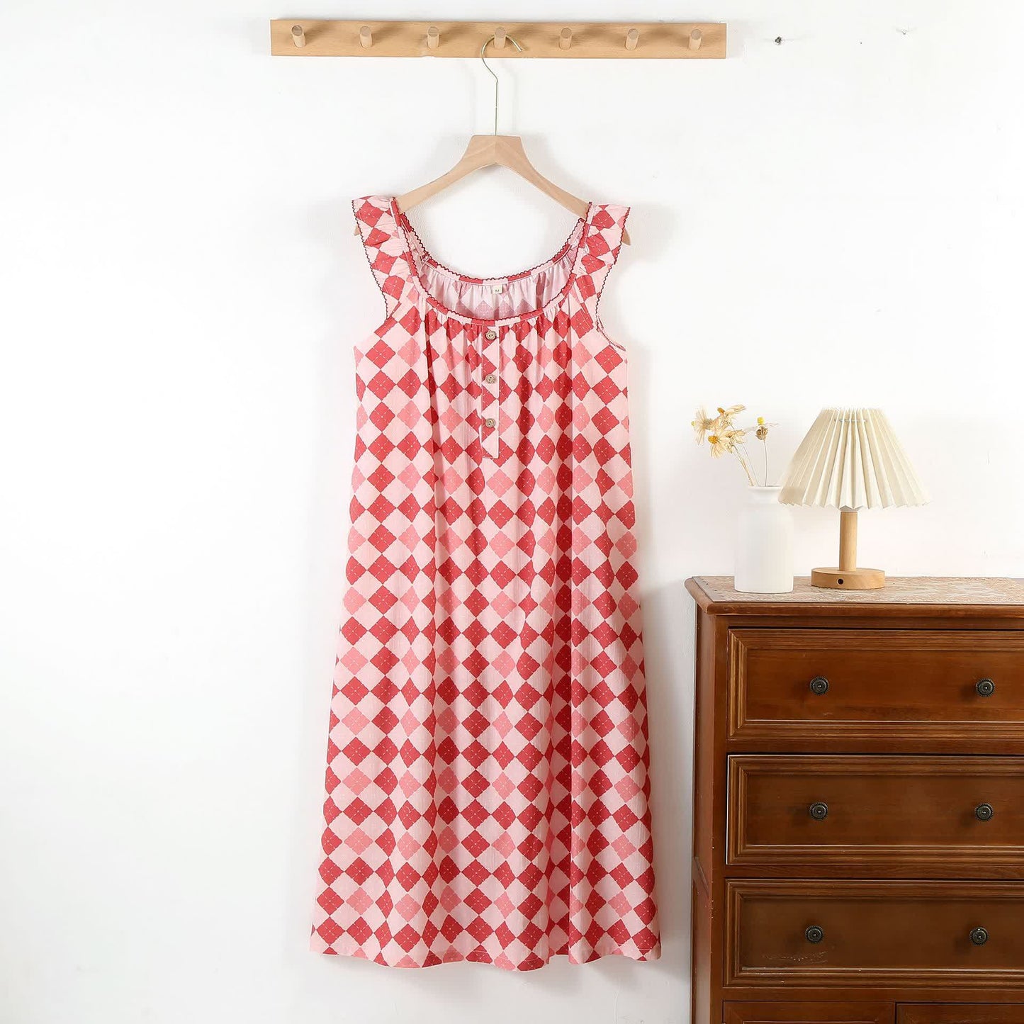 Sweet Diamond Pattern Cotton Gauze Camisole Nightwear - Nightdress - XL - image 0