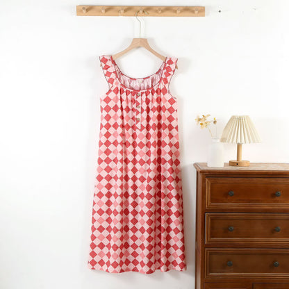 Sweet Diamond Pattern Cotton Gauze Camisole Nightwear - Nightdress - XL - image 0