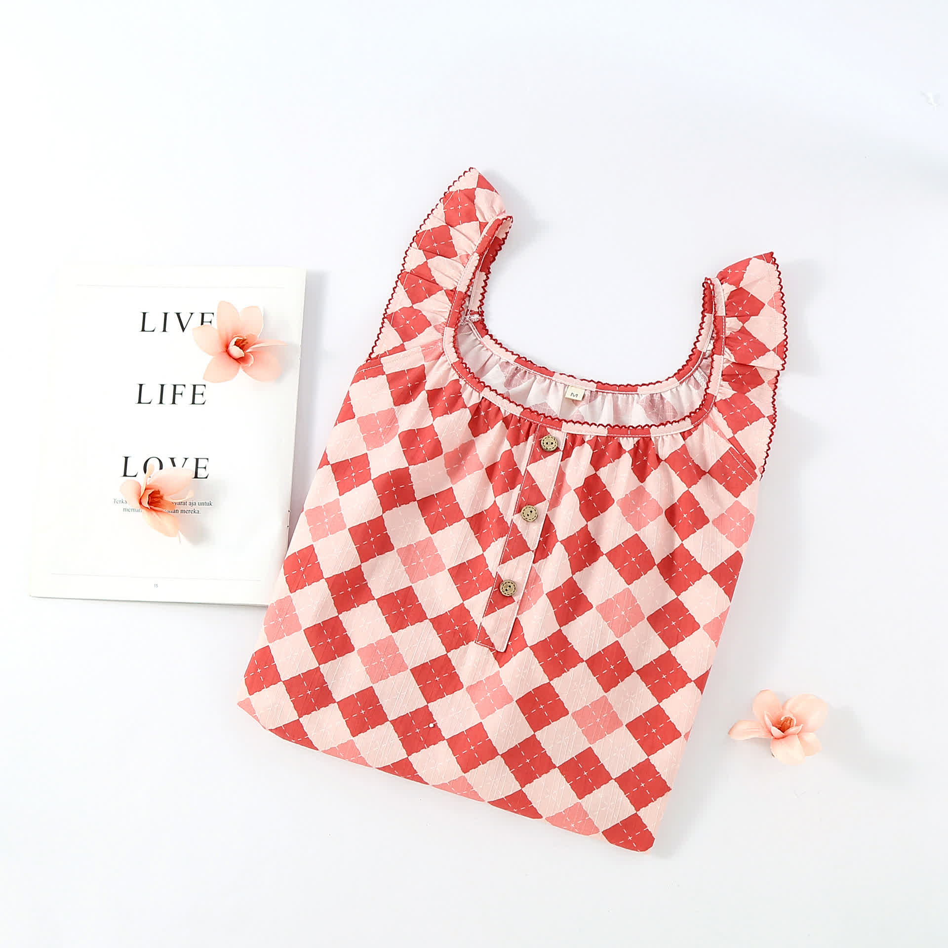 Sweet Diamond Pattern Cotton Gauze Camisole Nightwear - image 1