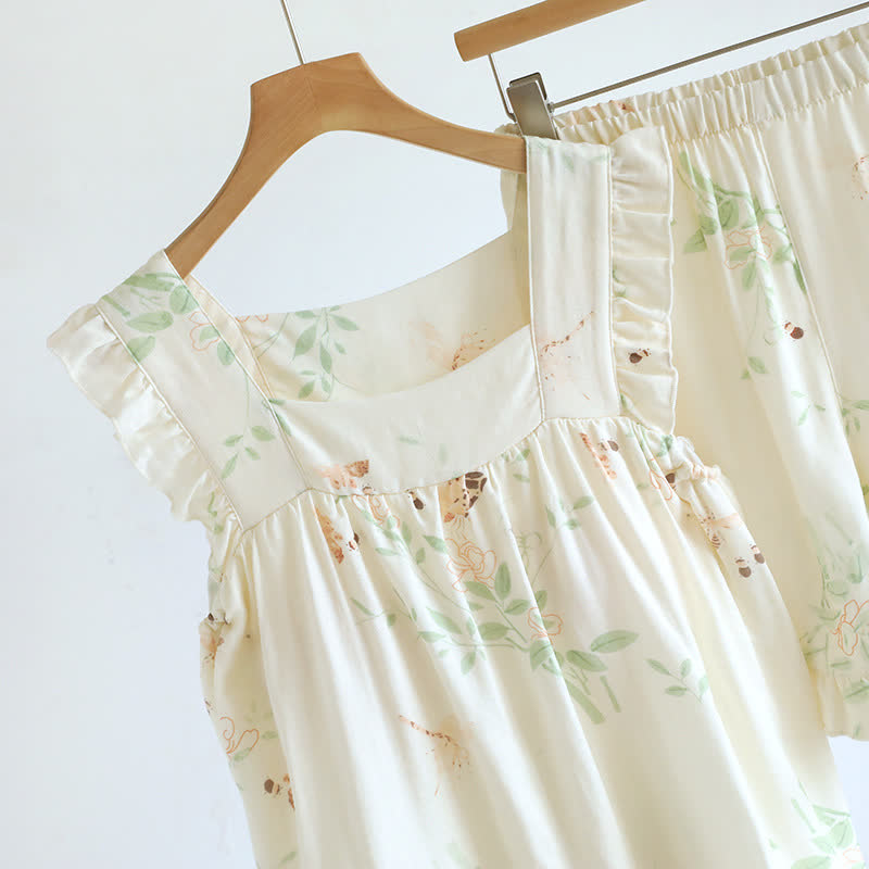 Floral Butterfly Ruffle Padded Camisole Loungewear Set - image 2