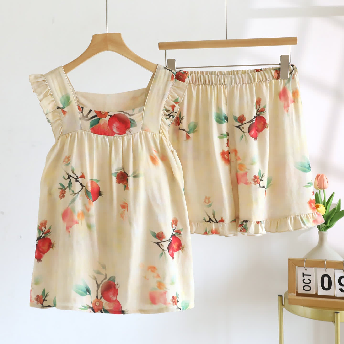 Pomegranate Floral Ruffle Padded Camisole Loungewear Set - XL - image 0