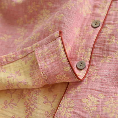 Floral Cotton Yarn-dyed Jacquard Lapel Pajama - image 4