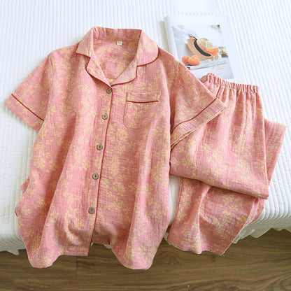 Floral Cotton Yarn-dyed Jacquard Lapel Pajama - XXL - image 0