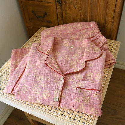 Floral Cotton Yarn-dyed Jacquard Lapel Pajama - image 1