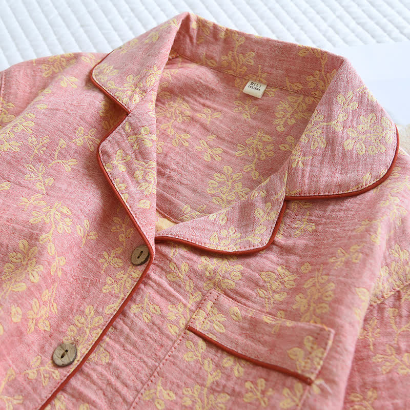 Floral Cotton Yarn-dyed Jacquard Lapel Pajama - image 2