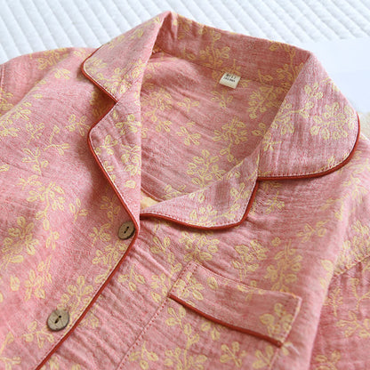 Floral Cotton Yarn-dyed Jacquard Lapel Pajama - image 2