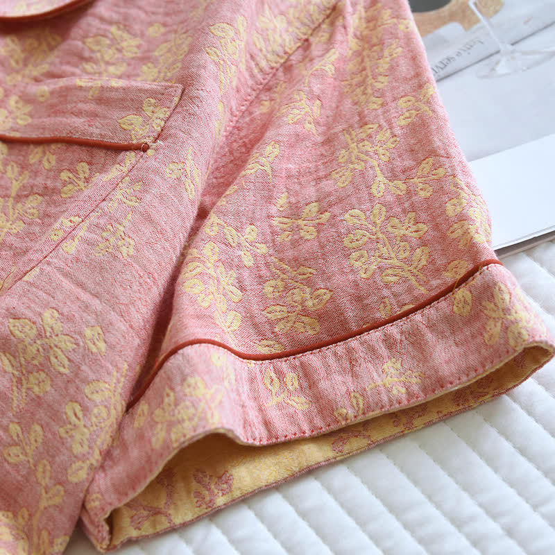 Floral Cotton Yarn-dyed Jacquard Lapel Pajama - image 5