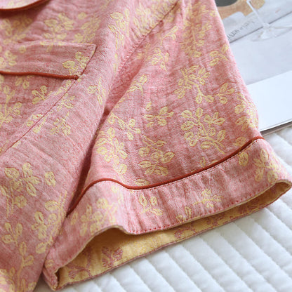 Floral Cotton Yarn-dyed Jacquard Lapel Pajama - image 5