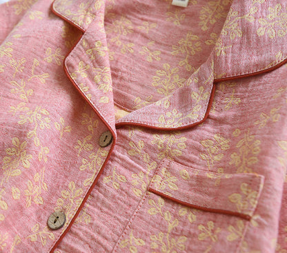 Floral Cotton Yarn-dyed Jacquard Lapel Pajama - image 3
