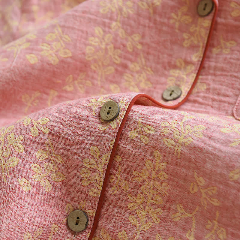 Floral Cotton Yarn-dyed Jacquard Lapel Pajama - image 6